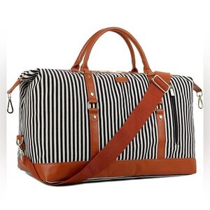 Striped Black and Brown Zip Up Duffel Bag/Travel Bag